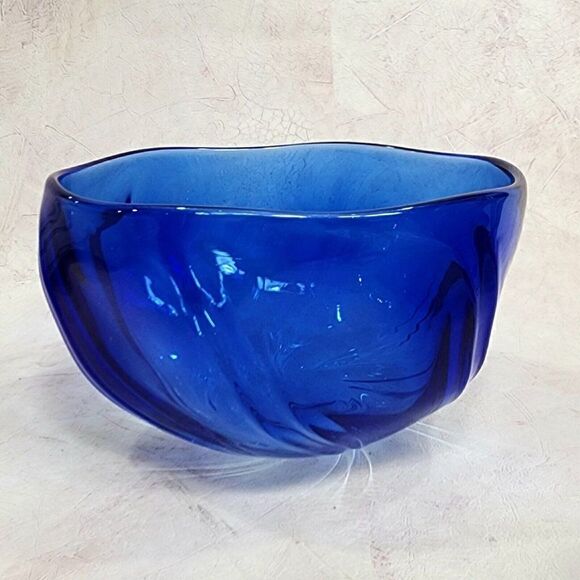 Michael Trimpol 7" D Decorative Sheer Cobalt Blue Swirl Bowl Art Glass Signed 03 - Picture 1 of 9